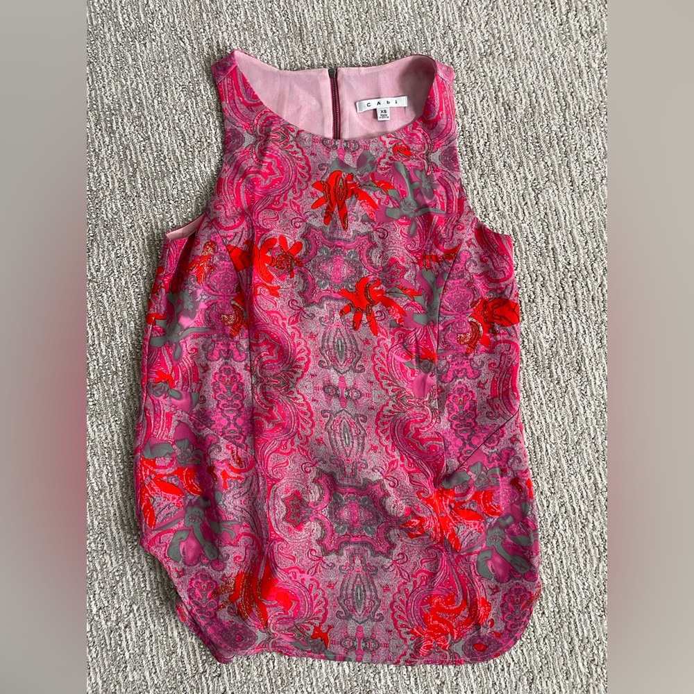 CAbi Pink and Red Paisley Top